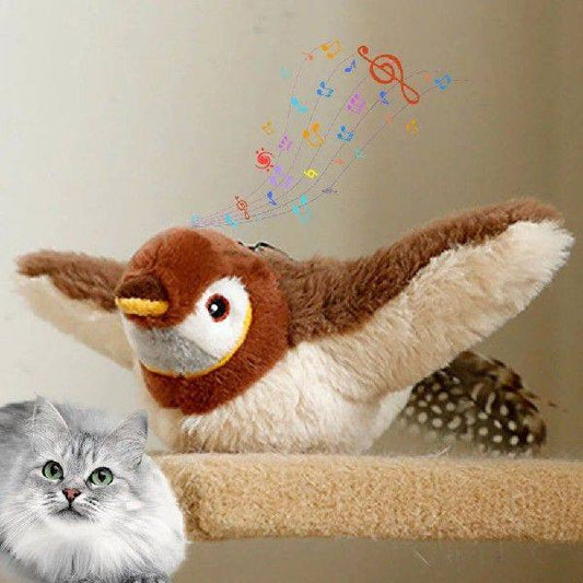 羽ばたいて鳴く猫用インタラクティブバードおもちゃ(スズメ)
