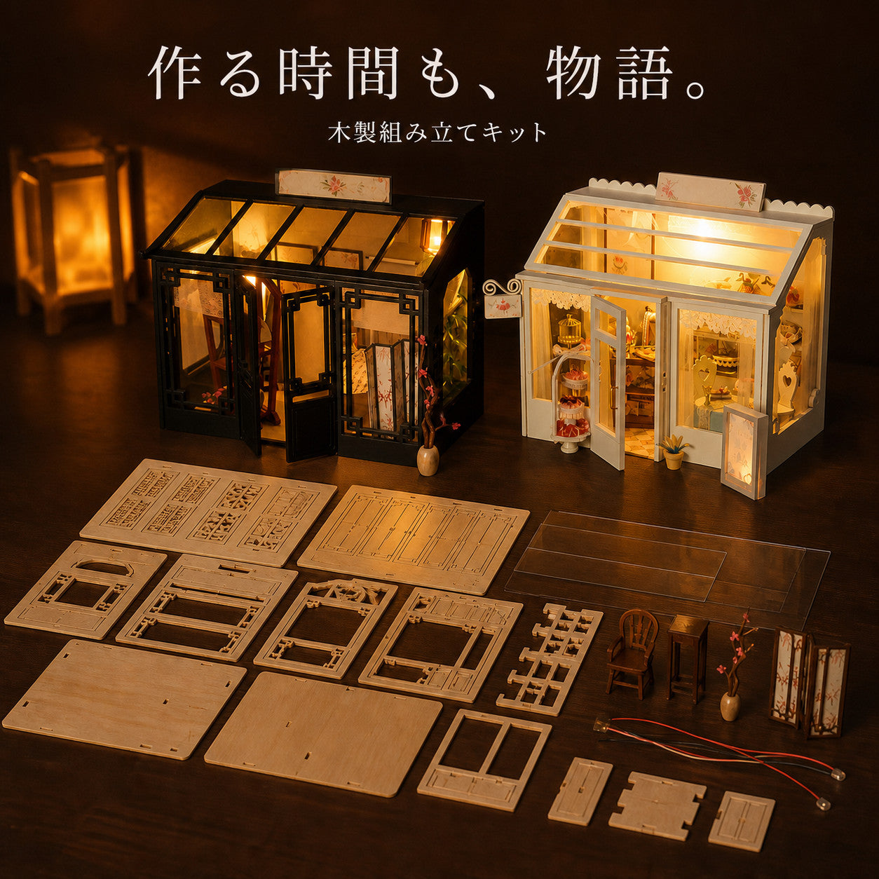GranLusso 小さな花屋と温室 5種|手のひらサイズのDIYミニチュアハウス