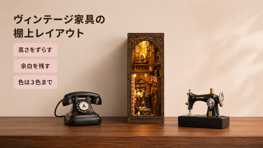 ヴィンテージ家具の棚上レイアウト｜雑貨を3つに絞る飾り方
