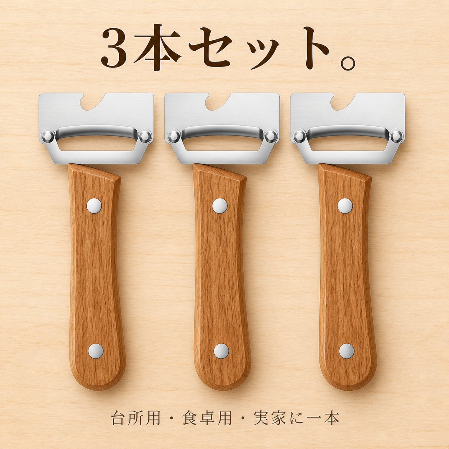木柄ステンレス ピーラー（オーク柄・2タイプ）