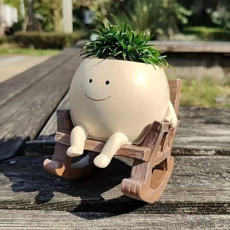 スマイリー吊り下げ植木鉢（ロッキングチェア／ブランコ）