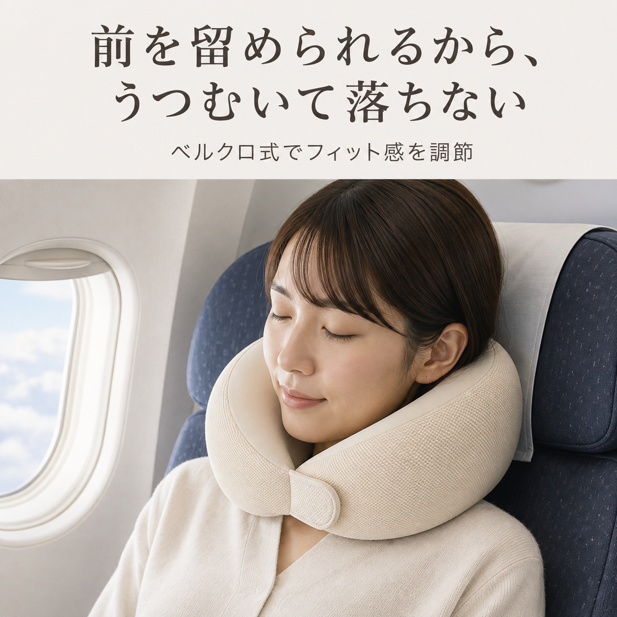 機内で前を留めて使用するイメージ