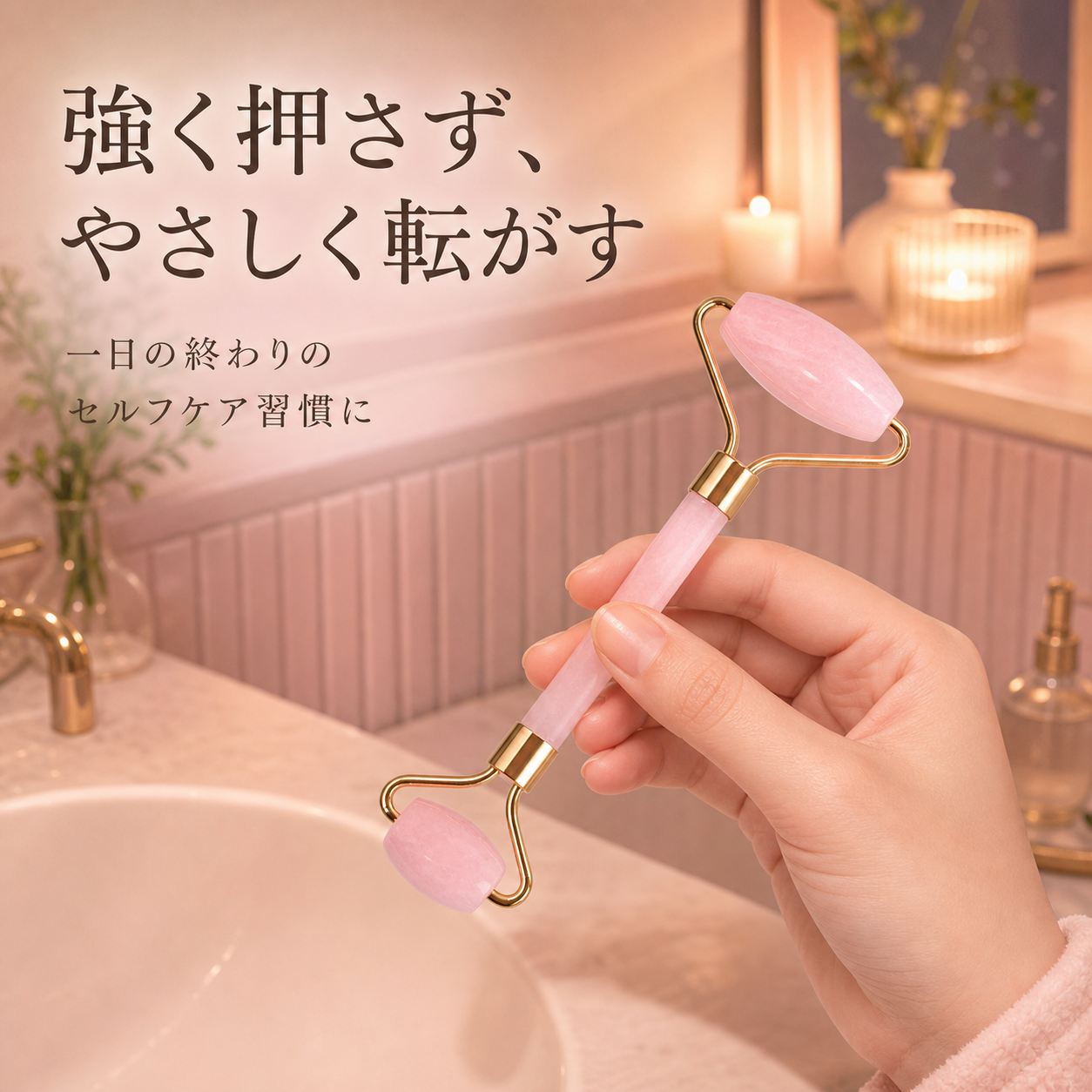 ローズクォーツ フェイスローラー｜使用イメージ