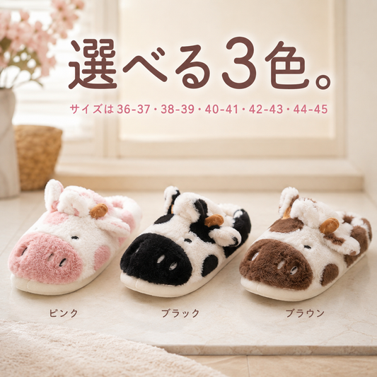 選べる3色 カウ柄ルームシューズ