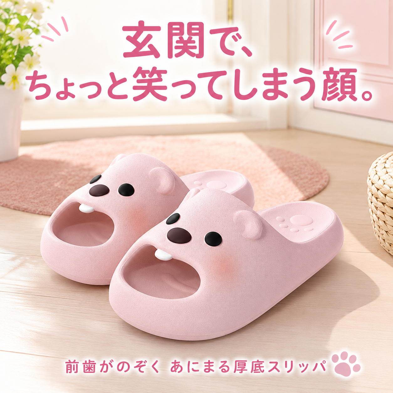 あにまる厚底スリッパ ピンク ペア