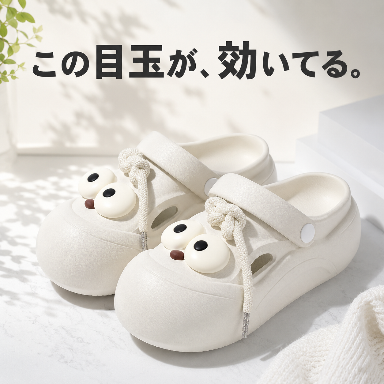 この目玉が効いてる 目玉チャームと編み紐のディテール