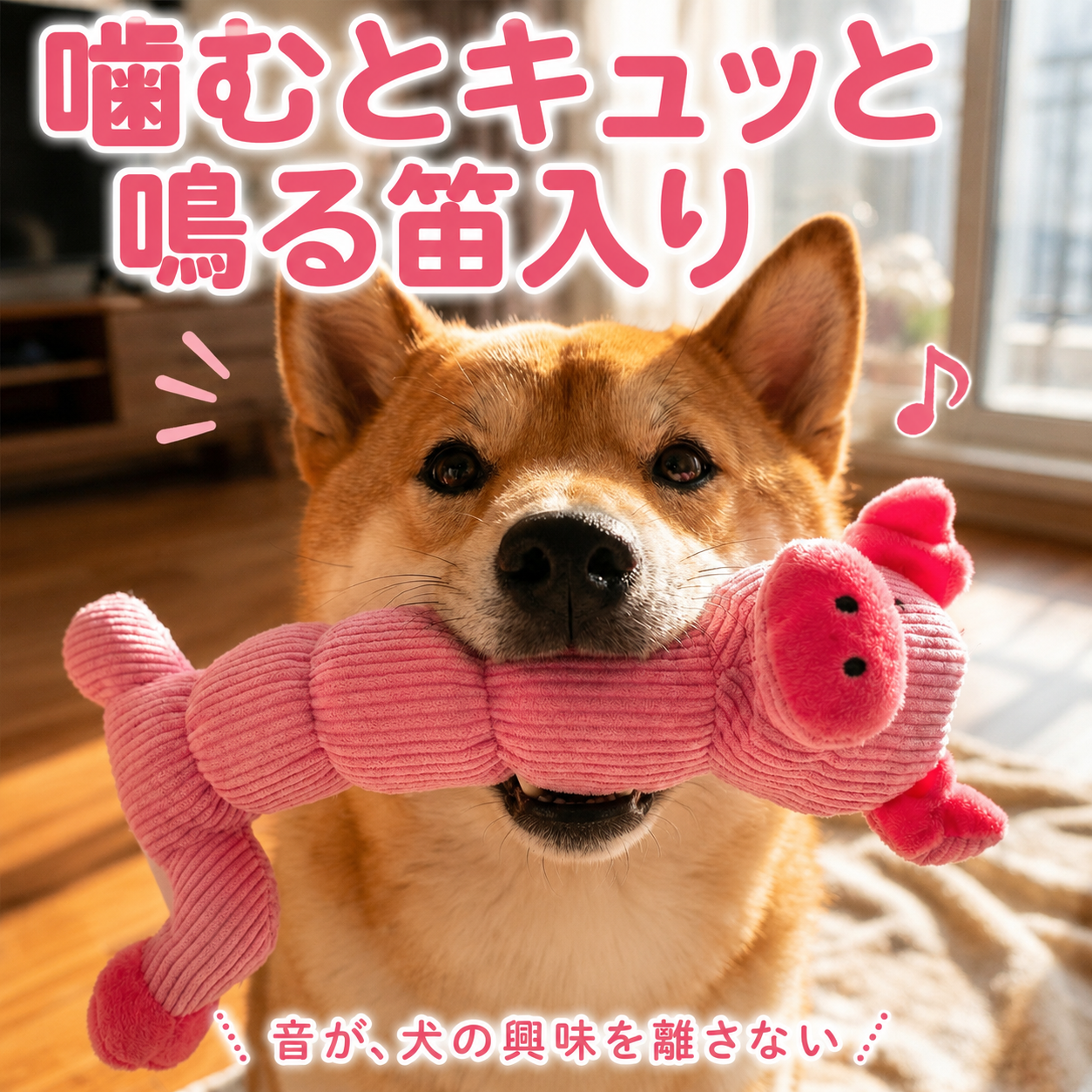噛むとキュッと鳴る笛入り
