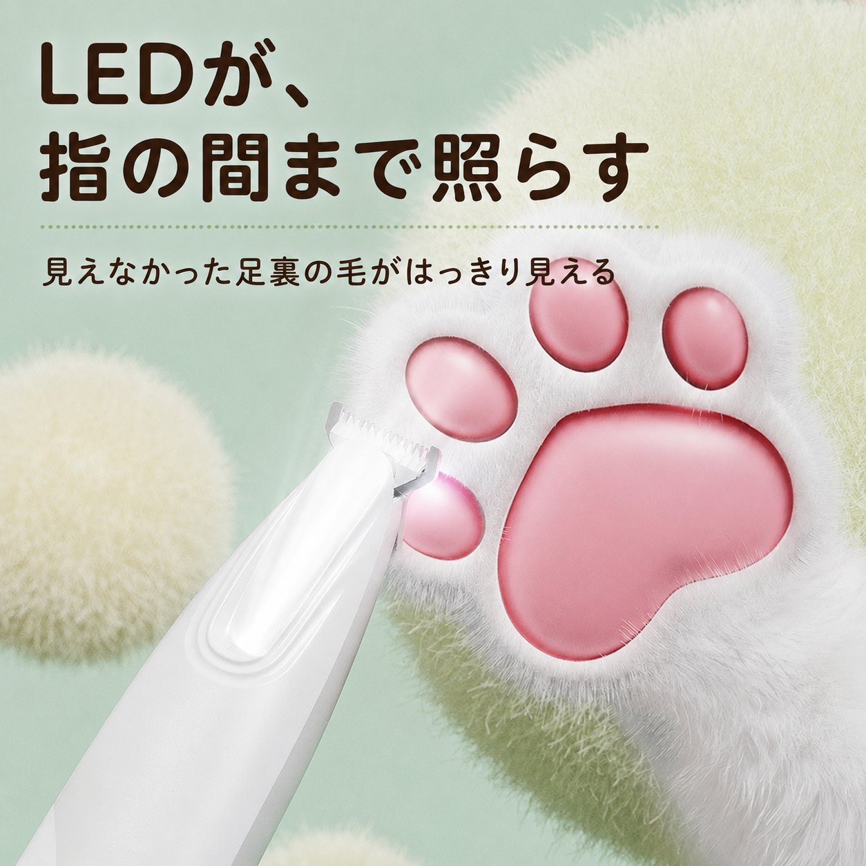 LEDが指の間まで照らす