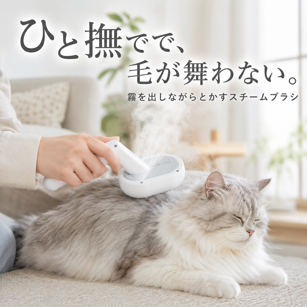 ひと撫でで毛が舞わない スチームブラシ ホワイト