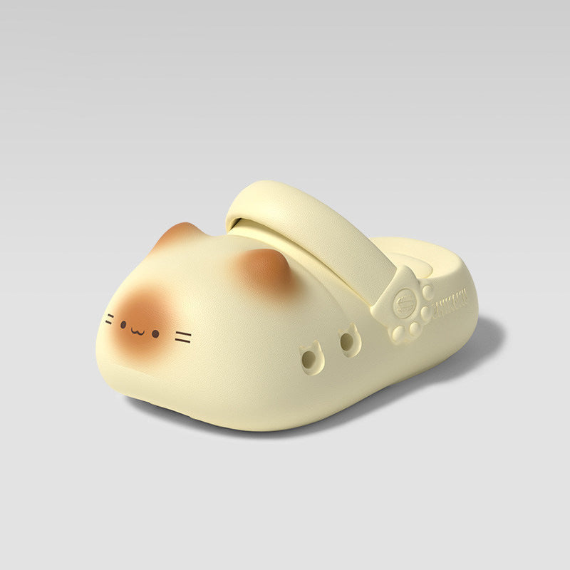 猫顔 肉球柄 厚底クロッグサンダル（2色×3サイズ）