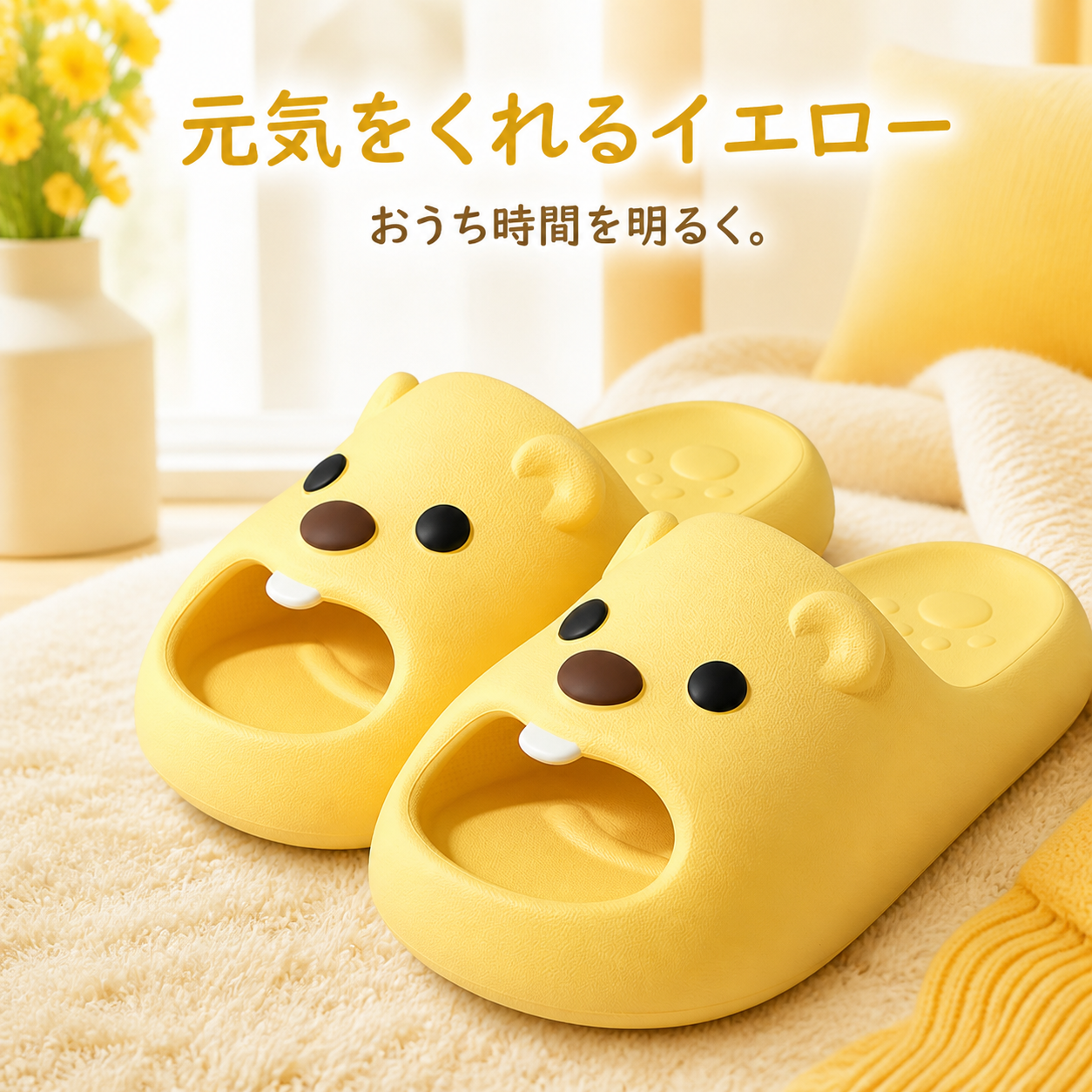 あにまる厚底スリッパ イエロー 正しい商品画像