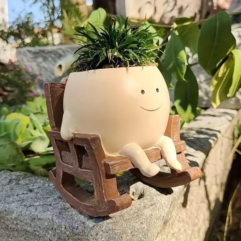 スマイリー吊り下げ植木鉢（ロッキングチェア／ブランコ）