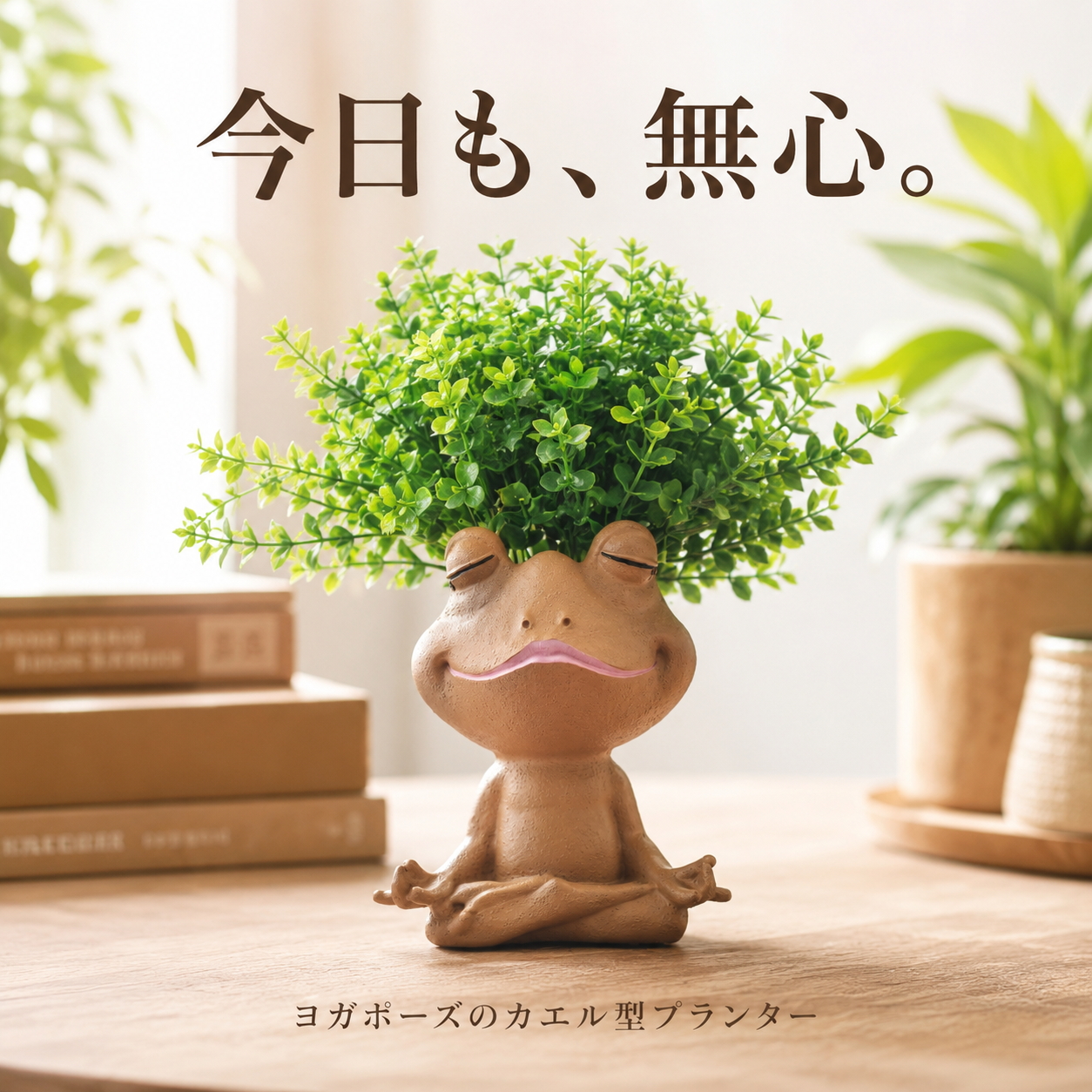 今日も無心 ヨガポーズのカエル型プランター ブラウン