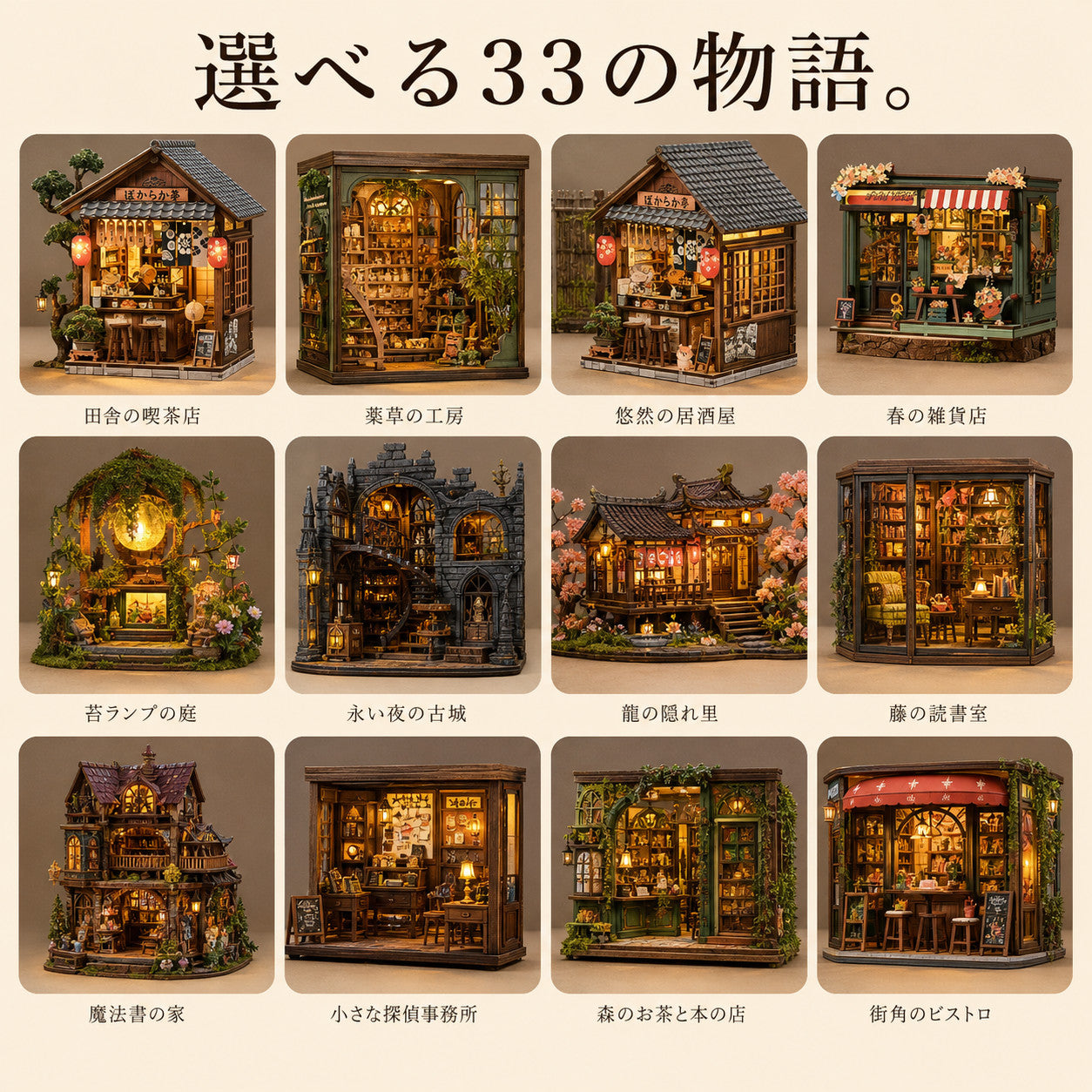 GranLusso ミニチュアハウス 33の物語｜本棚に飾るDIYドールハウス 木製組み立てキット