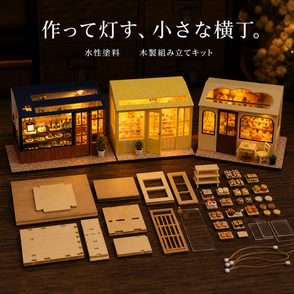 GranLusso ちいさなグルメ横丁 5種｜寿司・ケーキ・パン屋のDIYミニチュア