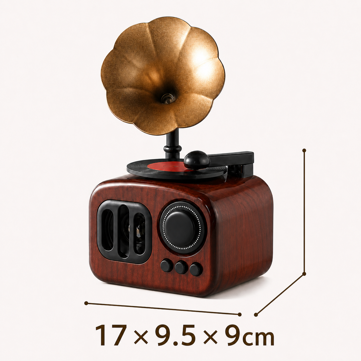 蓄音機型オルゴール（ホーン付き・17×9.5×9cm）