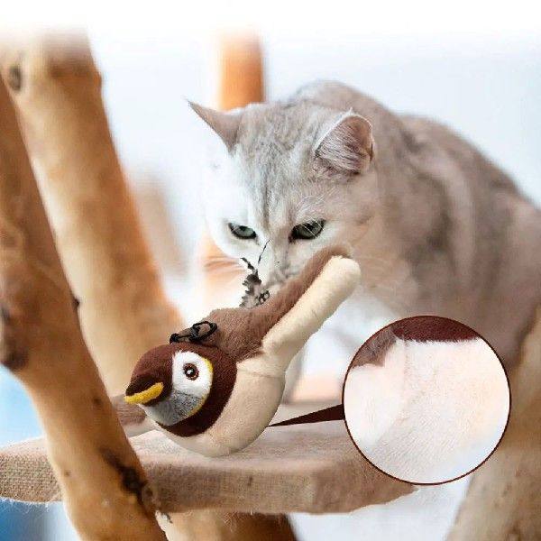 羽ばたいて鳴く猫用インタラクティブバードおもちゃ（スズメ）