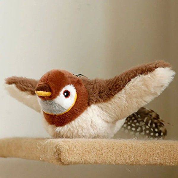 羽ばたいて鳴く猫用インタラクティブバードおもちゃ（スズメ）