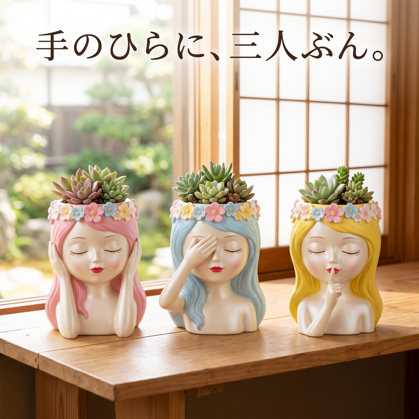 GranLusso 見ざる言わざる聞かざる 顔型フラワーポット 植木鉢 多肉植物 インテリア（3ポーズから選べる）